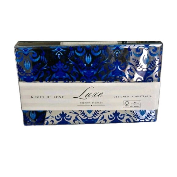 New Large Blue Mirror BOHO W/ Floral Luxe Gift Jewelry Storage Box - Picture 4 of 5